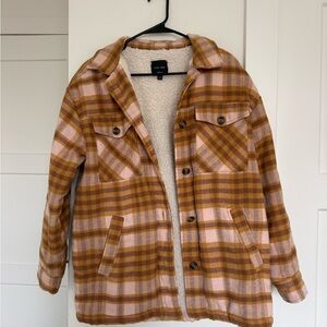 Love Tree Pink & Mustard Plaid Sherpa-Lined Jacket